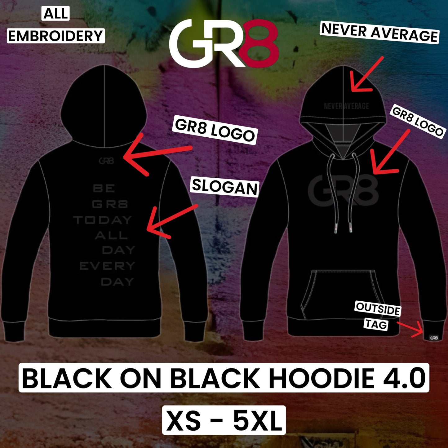 GR8 BLACK ON BLACK HOODIE 4.0