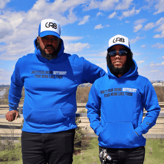 GR8 BE DIFFERENT HOODIE - BLUE/BLACK/WHITE