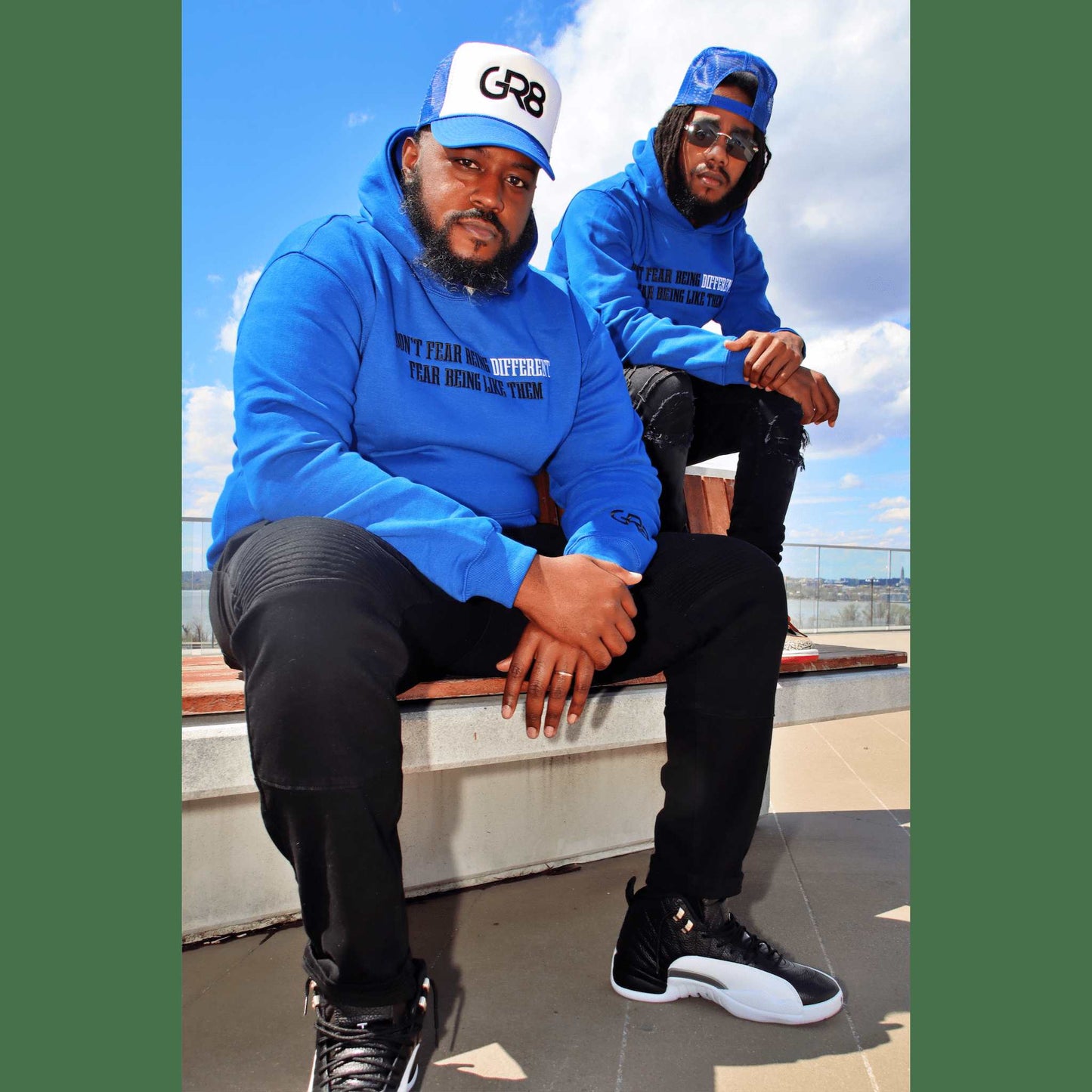 GR8 BE DIFFERENT HOODIE - BLUE/BLACK/WHITE | GR8 Clothing Line
