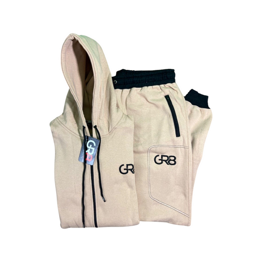 GR8 Zip-Up Sweatsuit - Beige/Black
