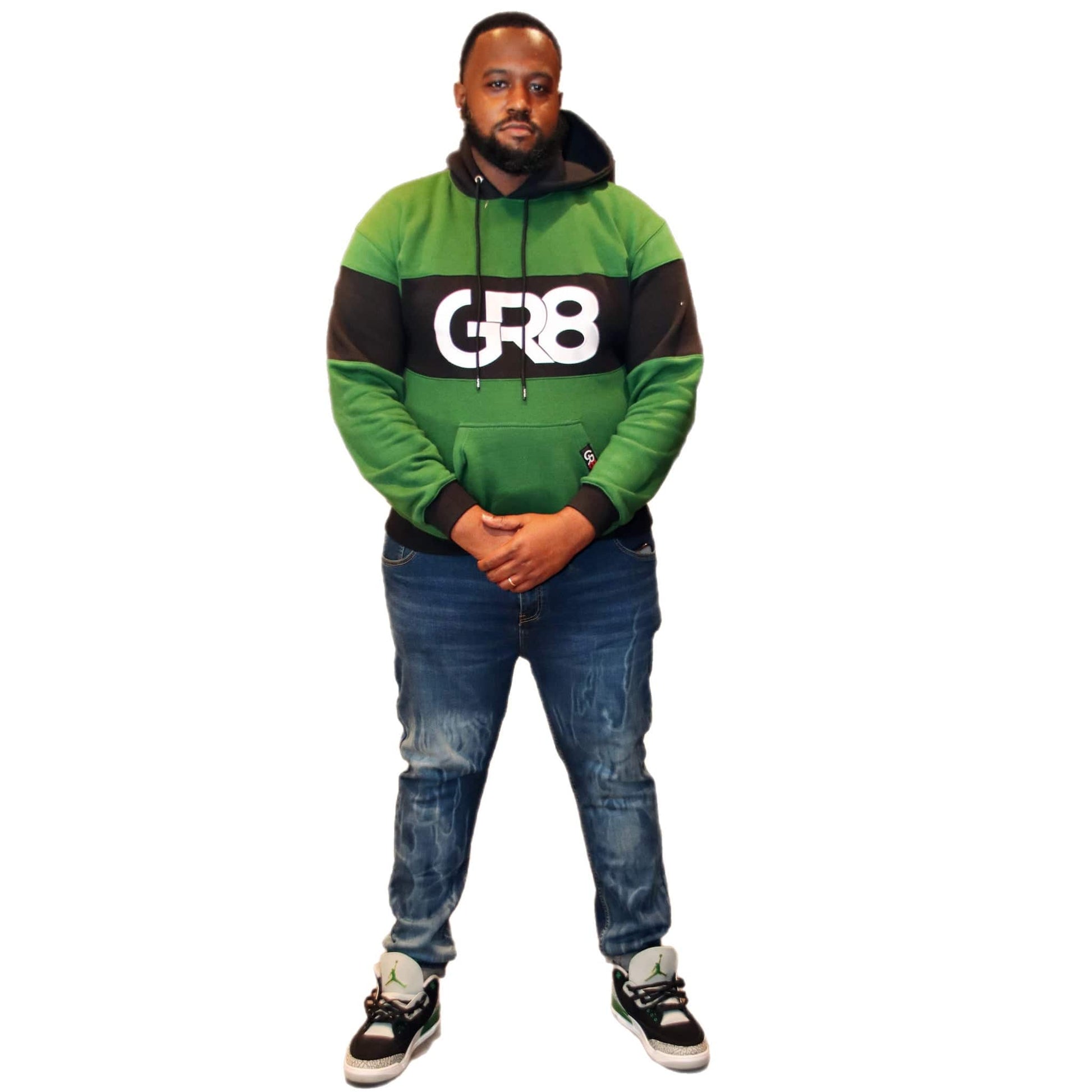 GR8 TRI-STRIPE HOODIE BLK/GREEN/WHITE - | GR8 Clothing Line